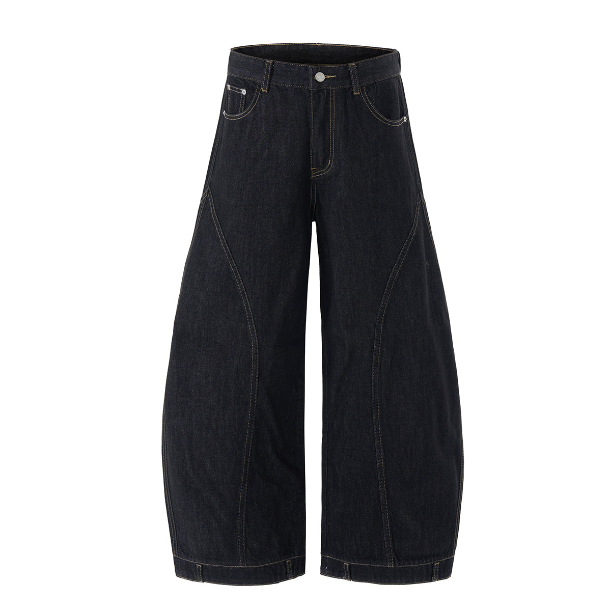 Curved Seam Wide Leg Denim Trousers Dark Indigo Wash