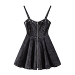 Front-Zip Smocked Denim Mini Dress