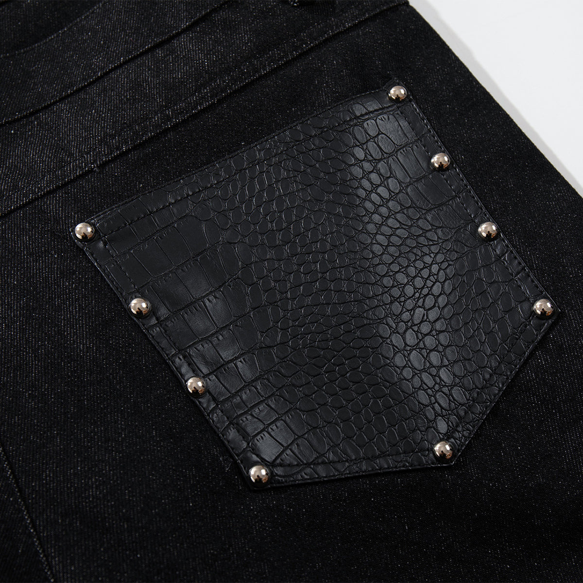 Faux Leather Accent High Waisted Wide Leg Denim Trousers