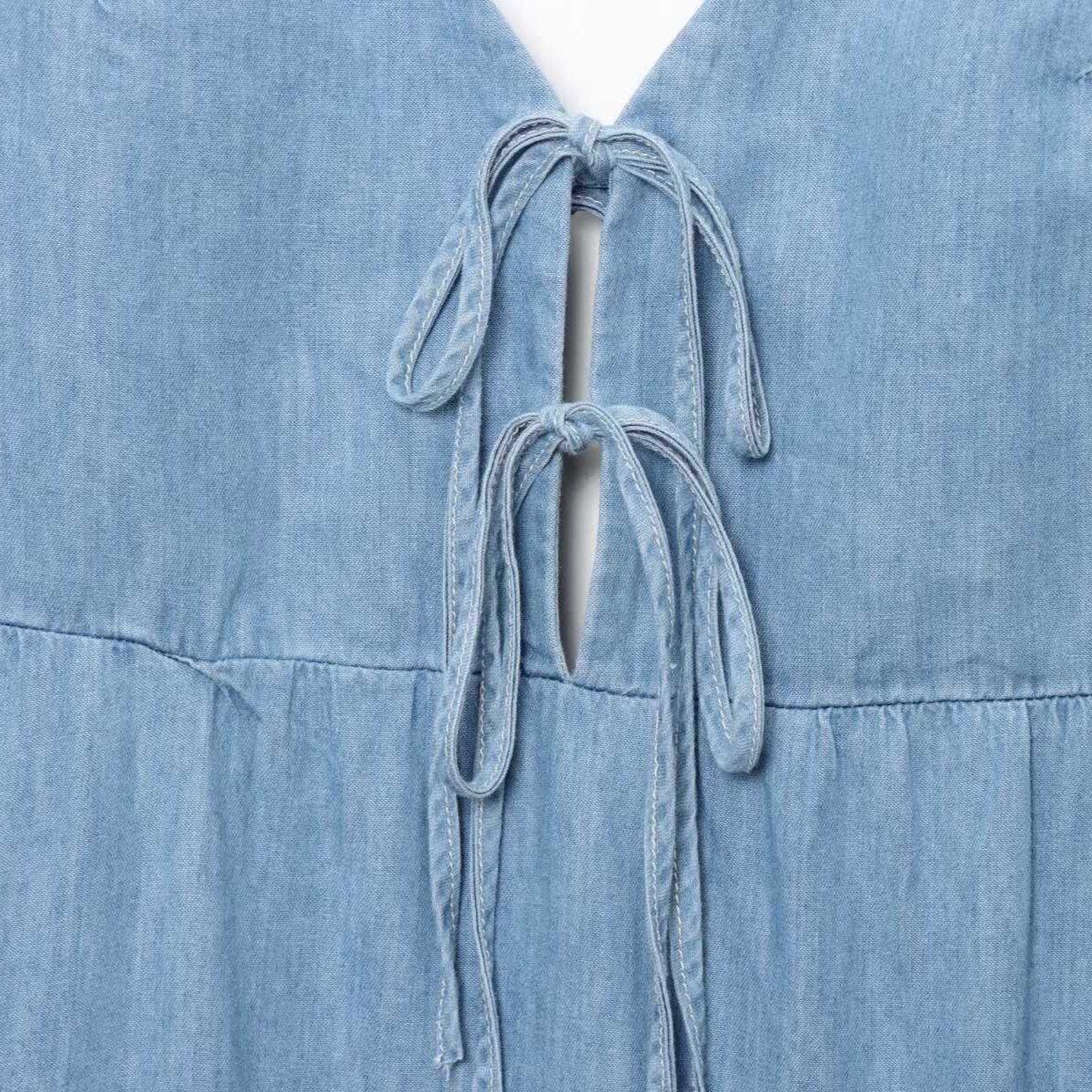 Spaghetti Straps Bow Denim Maxi Dress