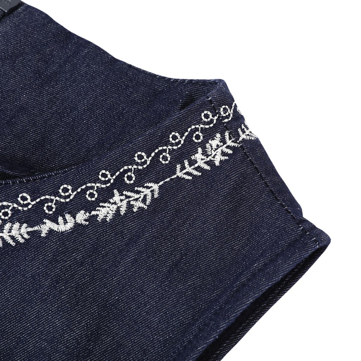 Embroidery Sleeveless Belted Denim Midi Dress