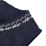 Embroidery Sleeveless Belted Denim Midi Dress