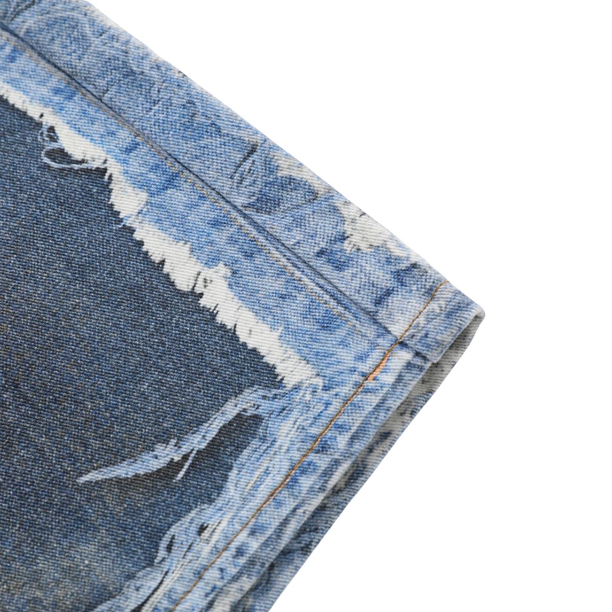 Vintage Washed Distressed Denim Bermuda Shorts with Frayed Panels