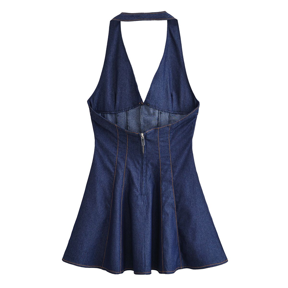 Halter Neck A-Line Denim Minidress