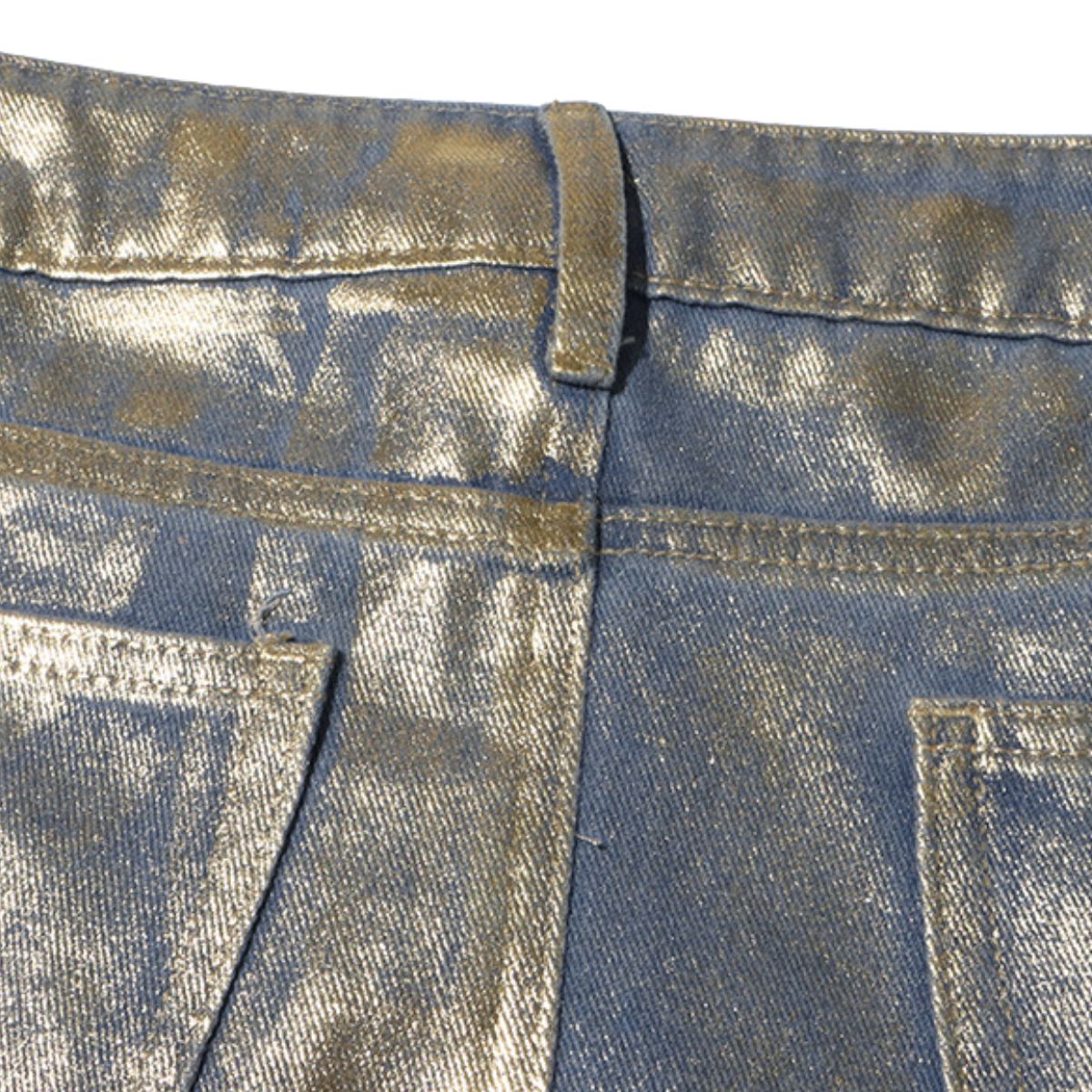 Women's Metallic Coated Denim Midi Skirt