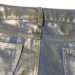 Women's Metallic Coated Denim Midi Skirt