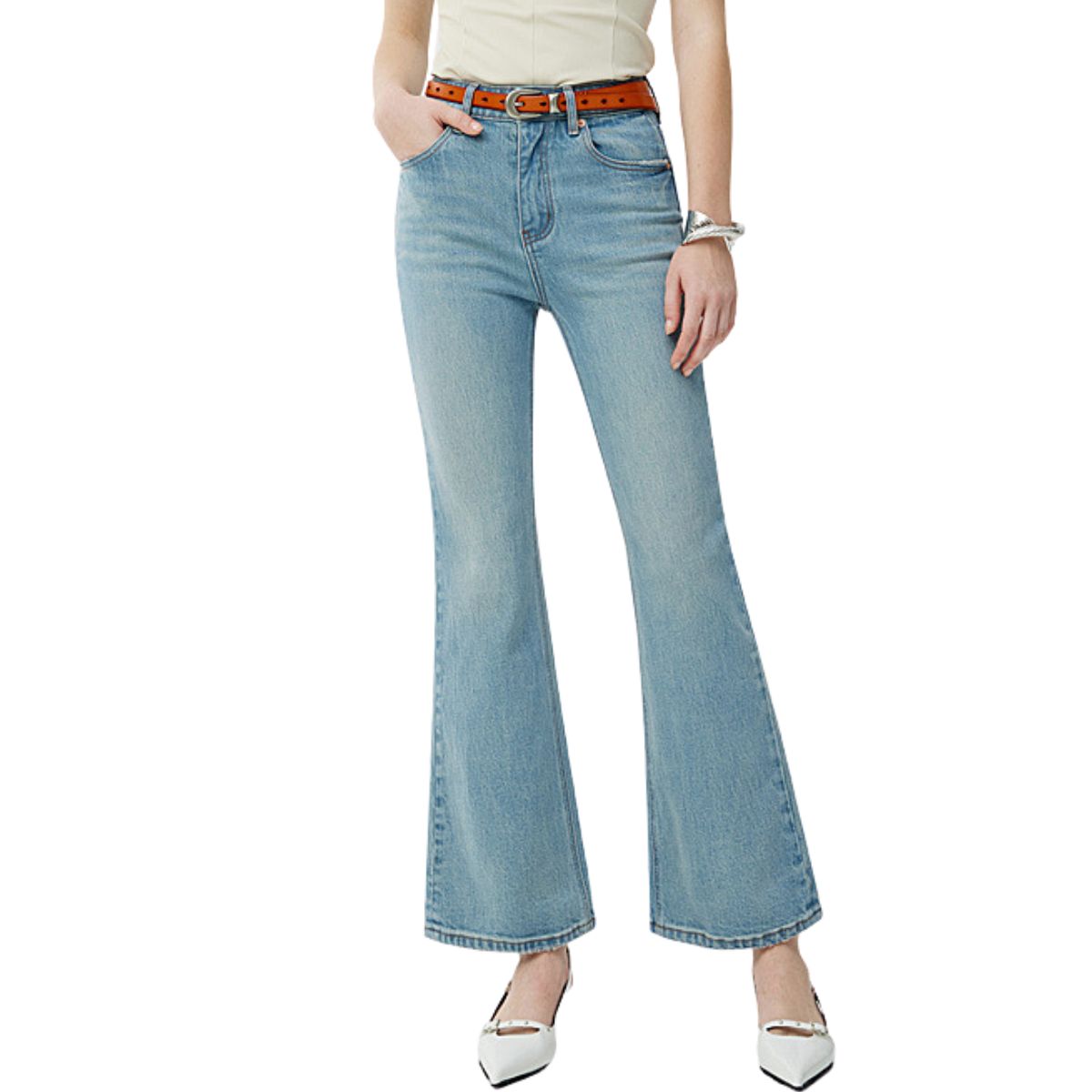 Risen High-Rise Raw Hem Bootcut Jeans