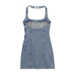 Halter Neck Fitted Bodycon Denim Mini Dress