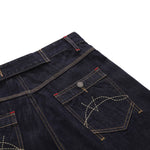 Deconstructed Embroidered Raw Denim Bermuda Shorts
