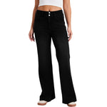 Mid-Rise Washed Knit Denim Flare Jeans