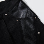 Croc Textured Panels Edgy Black Denim Wide Leg Jeans