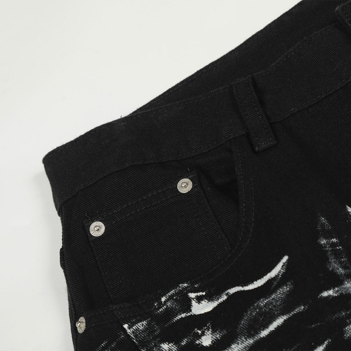 Painted Distress Black Wide Leg Star Patch Jeans
