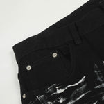 Painted Distress Black Wide Leg Star Patch Jeans