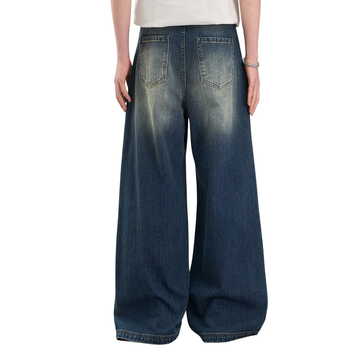 Vintage Whiskered Slub Relaxed Wide-Leg Denim Pants