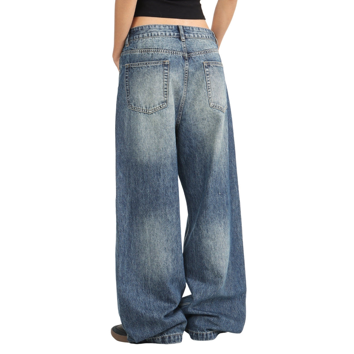 Vintage Blue Cat Whisker Studded Baggy Jeans