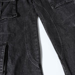 Black Zipper Detail Techwear Utility Denim Cargo Pants
