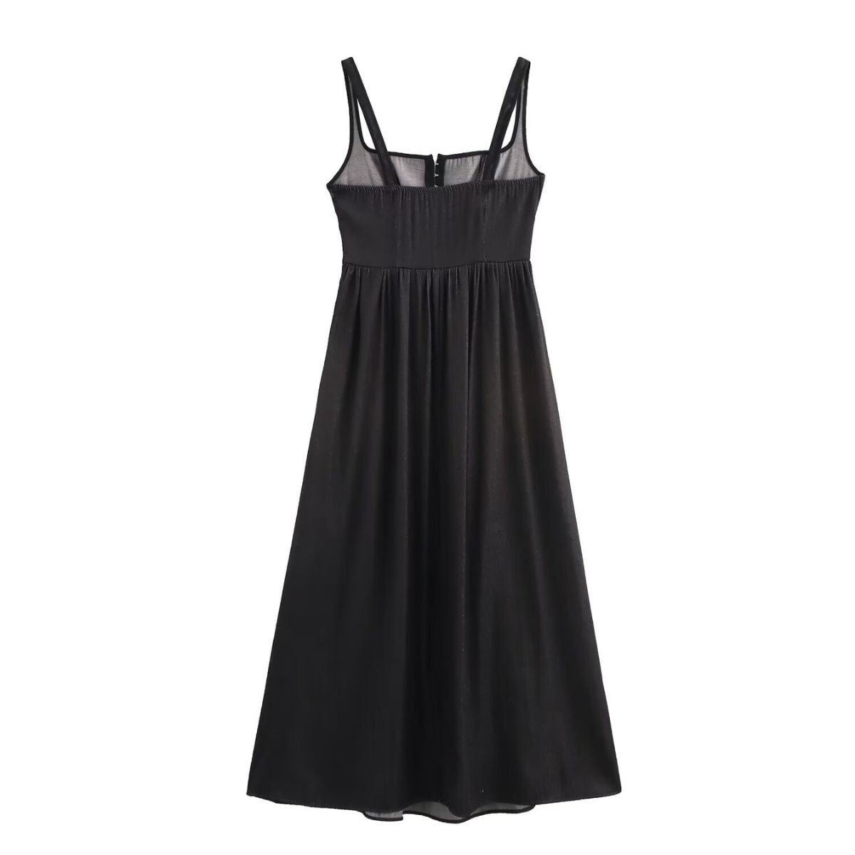 Black Button-Front Strappy Midi Dress