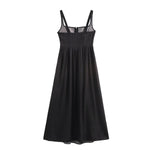 Black Button-Front Strappy Midi Dress