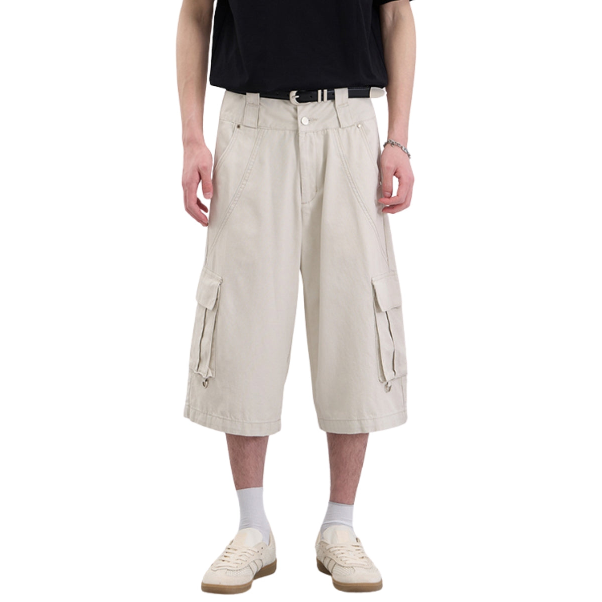 High-Waist Multi-Pocket Cargo Bermuda Shorts