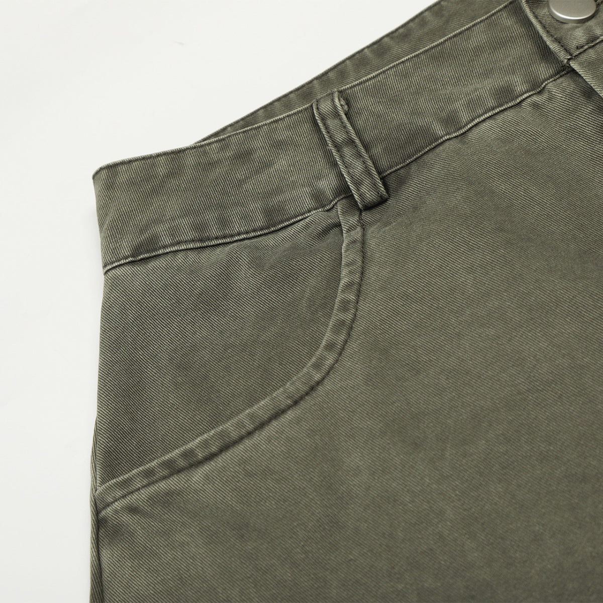 Olive Wide Leg Pants Star Cross Embroidery Details