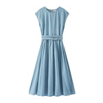 Denim Sleeveless Belted Midi Dress