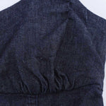 Decorative Button Strappy Denim Maxi Dress