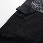 Marble Pattern Panels Black Wide Leg Painter Pants