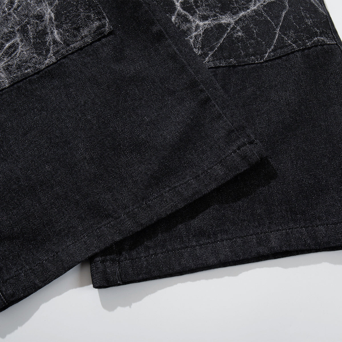 Marble Pattern Panels Black Wide Leg Painter Pants