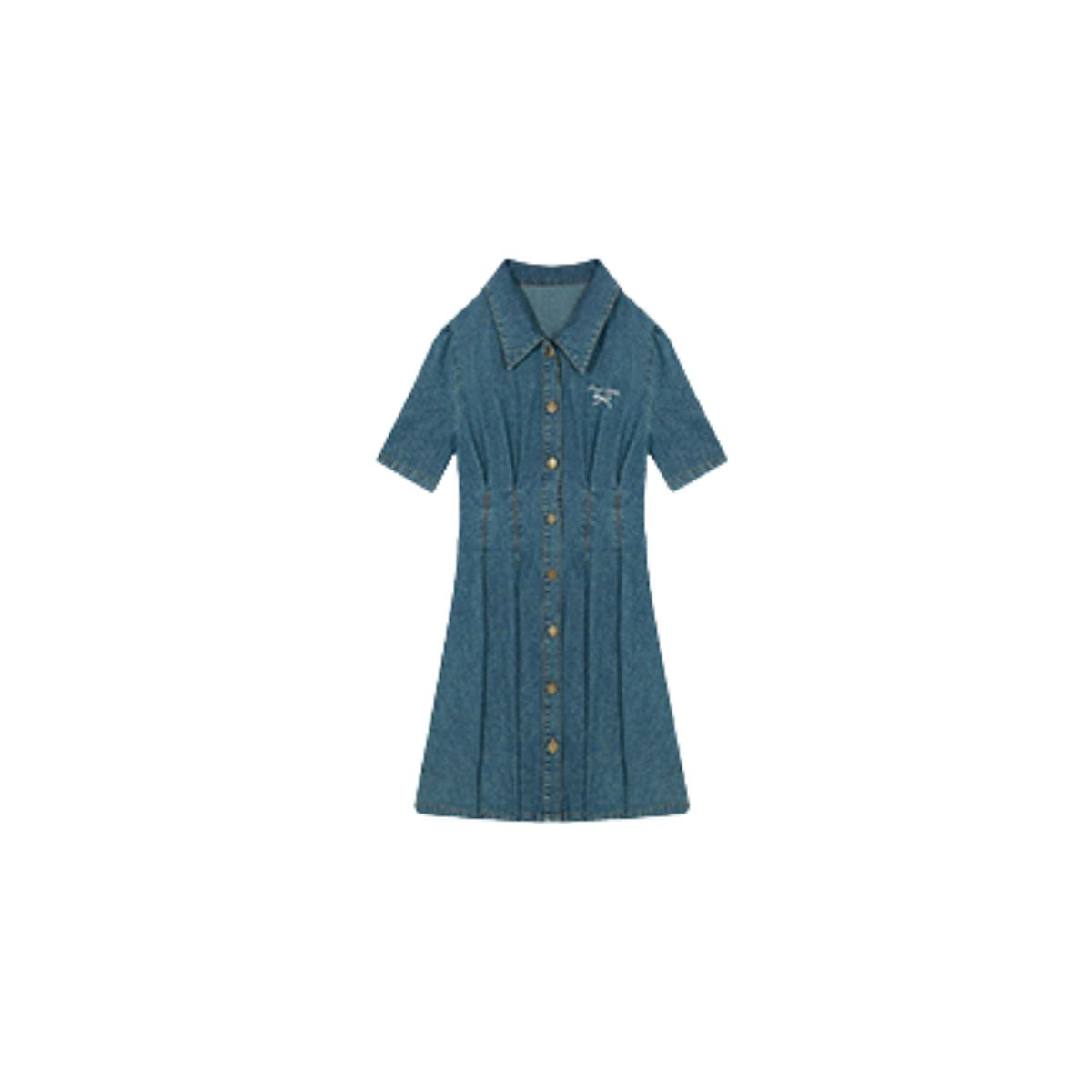Bow-Embroidered Corset Denim Mini Dress