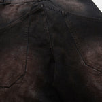 Artistic Brown Fade Geometric Stitching Black Denim Wide Leg Jeans