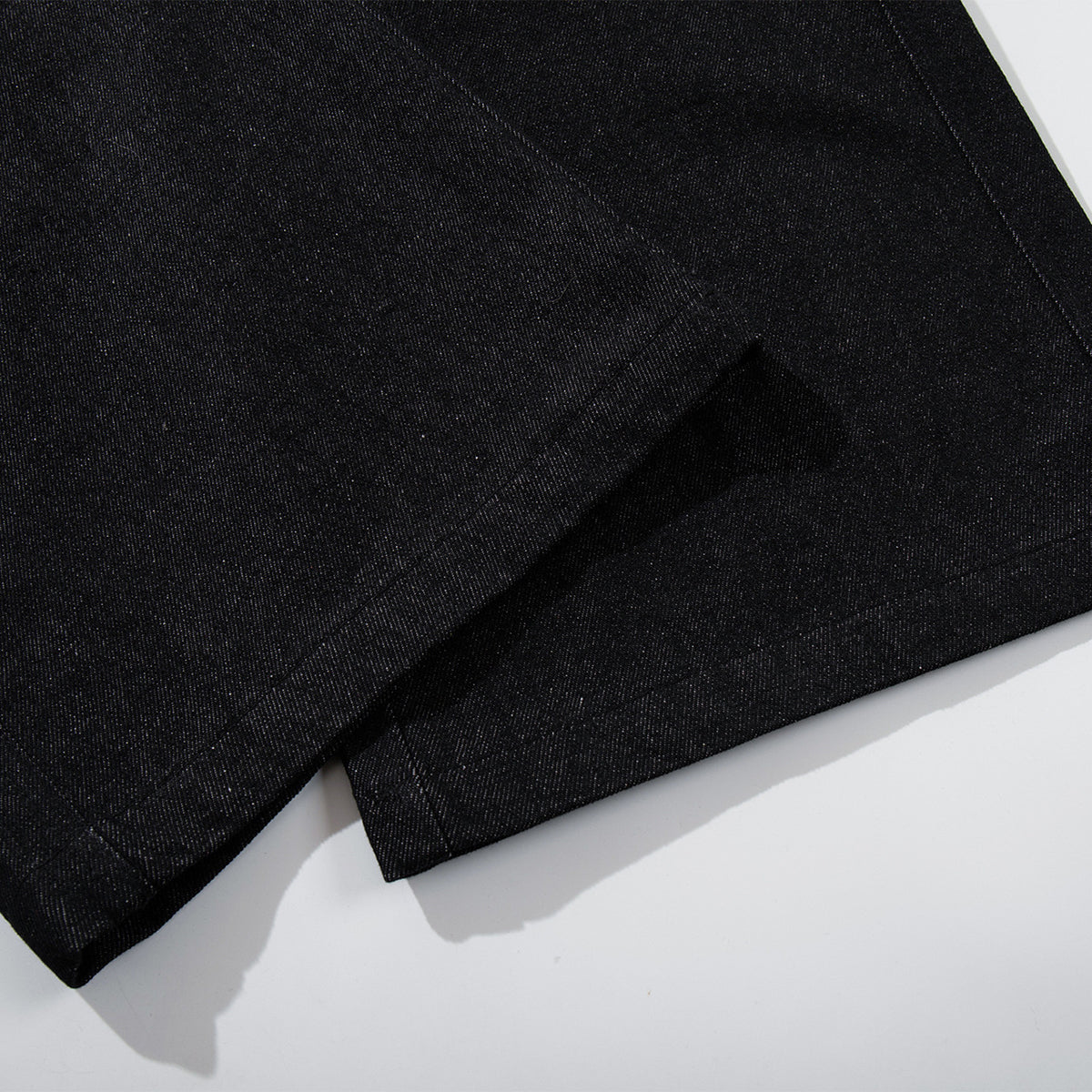 Faux Leather Accent High Waisted Wide Leg Denim Trousers