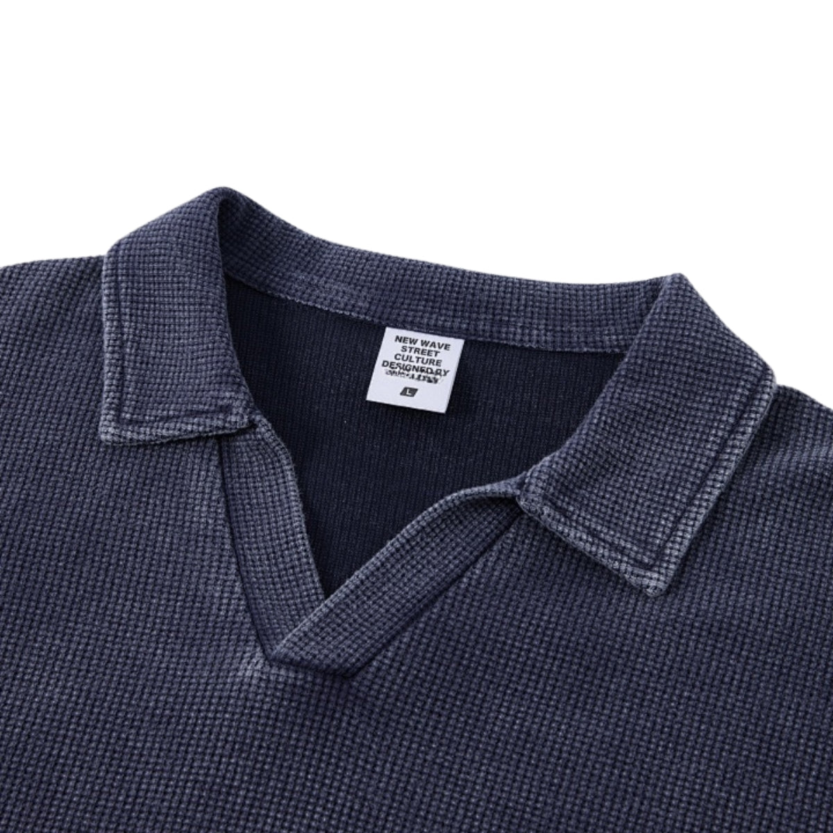 Retro Distressed Waffle Vintage Wash Polo T-Shirt