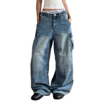 Pleated Vintage Wash Denim Baggy Jeans