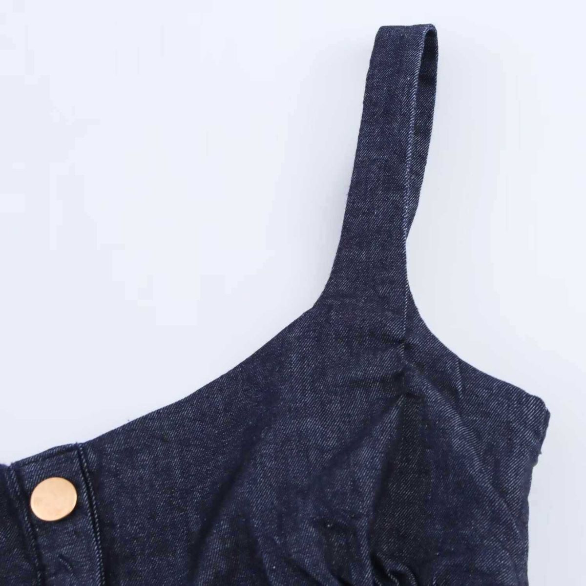 Decorative Button Strappy Denim Maxi Dress