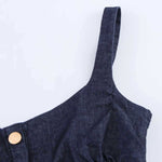 Decorative Button Strappy Denim Maxi Dress