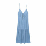 Spaghetti Straps Bow Denim Maxi Dress