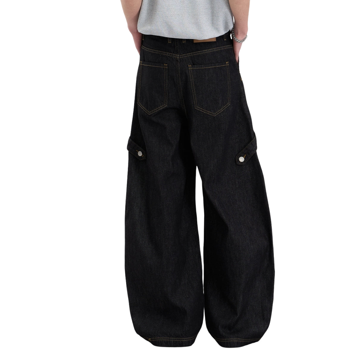 Washed Contrast-Stitch Baggy Relaxed Carpenter Denim Pants