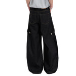 Washed Contrast-Stitch Baggy Relaxed Carpenter Denim Pants