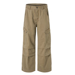 Vintage Workwear Wide-Leg Cargo Pants Multi Pocket Washed