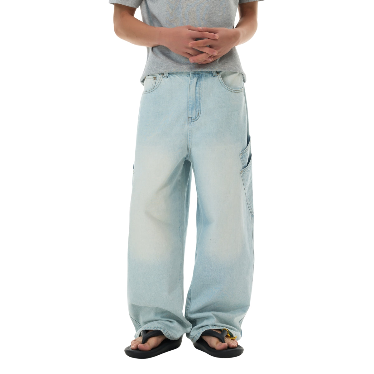 Faded Bleach Geometric-Pocket Baggy Jeans