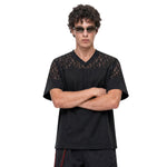Openwork Lace-Stitching V-Neck Boxy Tee