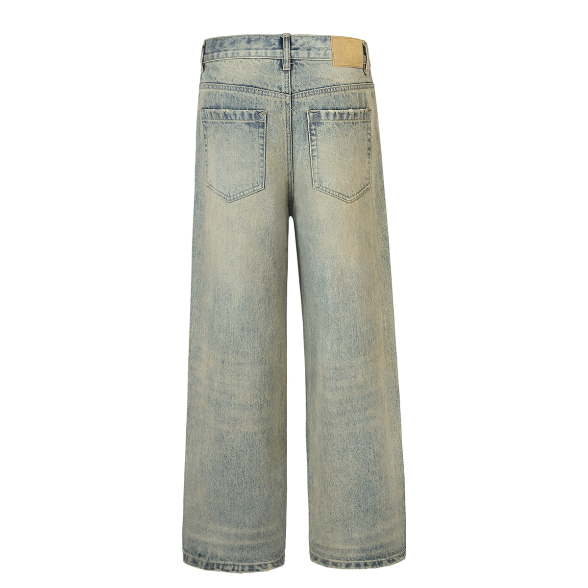 Vintage Wash Distressed Wide-Leg Jeans