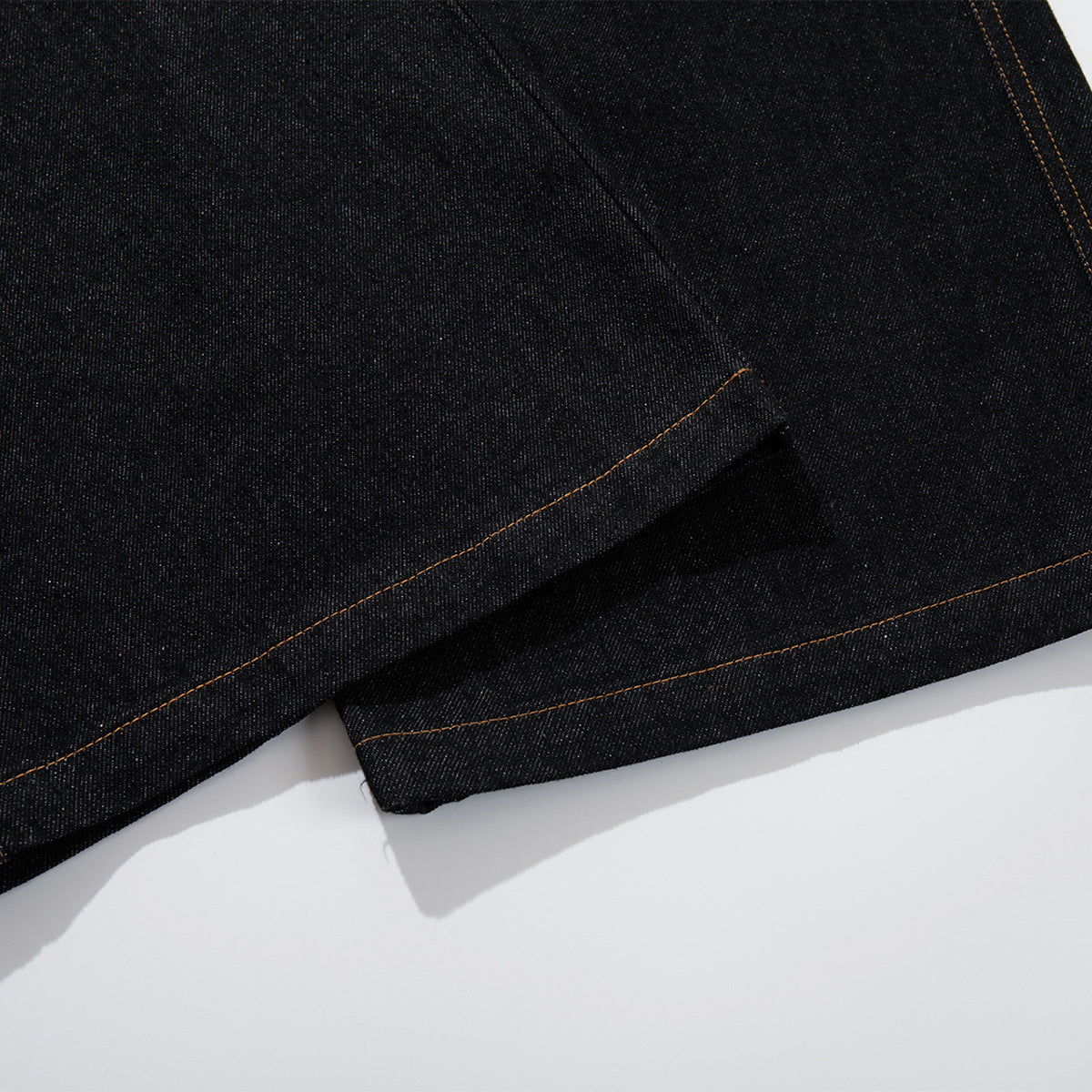 Wide Leg High Waisted Dark Denim Jeans Button Detail