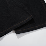 Wide Leg High Waisted Dark Denim Jeans Button Detail