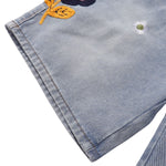 Floral Embroidery Washed Denim Shorts