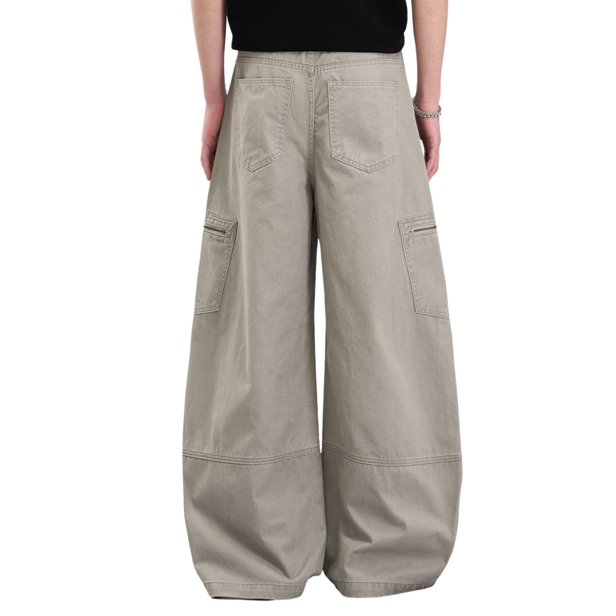 Washed Wrinkled Barrel with Zipper Pockets Cargo Pants