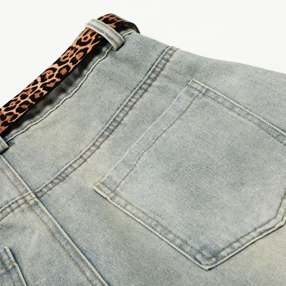 Leopard Print Belt Vintage Wide Leg Distressed Denim