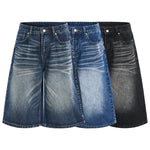 Washed Indigo Relaxed Fit Utility Denim Shorts