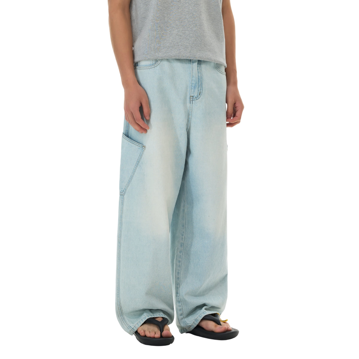 Faded Bleach Geometric-Pocket Baggy Jeans