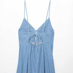 Spaghetti Straps Bow Denim Maxi Dress